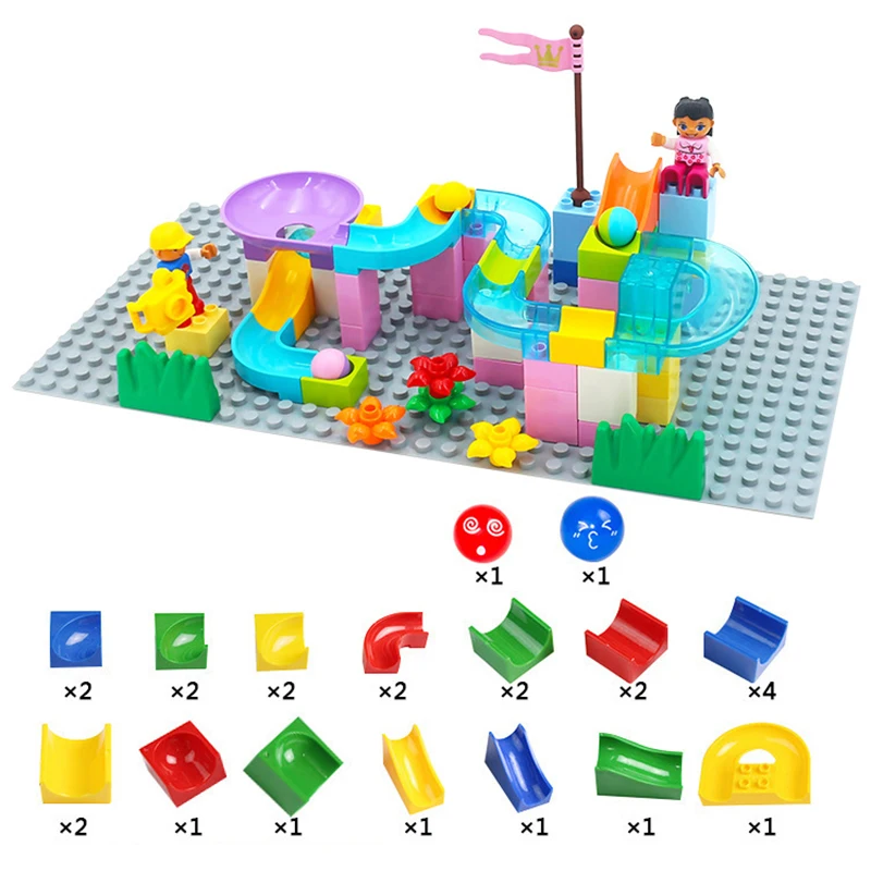 كبيرة DIY الرخام سباق تشغيل متاهة الكرة المسار اللبنات التبعي الشريحة الطوب متوافق مع LegoINGS Duploe لعب للأطفال