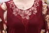 Spring Women Knit Hollow Lace Blouse Chiffon Floral Printed  Sleeve Tops Thin Blouse Shirt 4