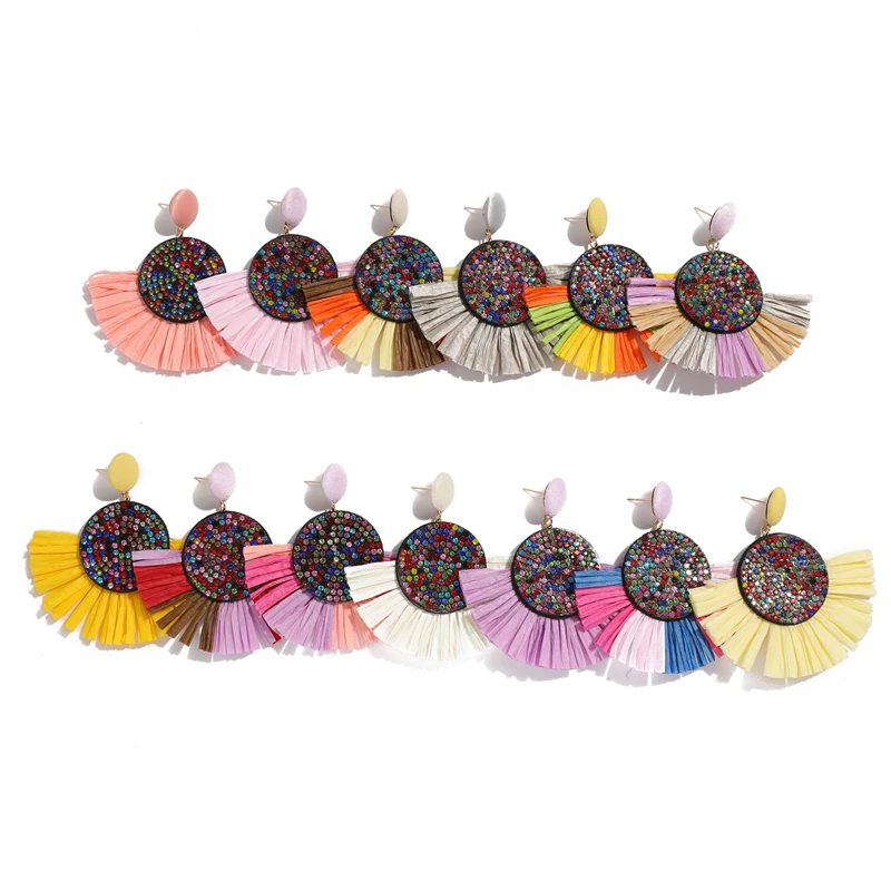 

NEW Lafite Tassel Earrings for Women Bohemian Female Dangle Earring Handmade Brincos Statement Resin Long Earrings Jewelry