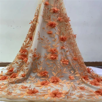 

Tollola Orange 3d very soft unique African Swiss tulle lace Nigerian French lace fabric high quality You will like hot Sale
