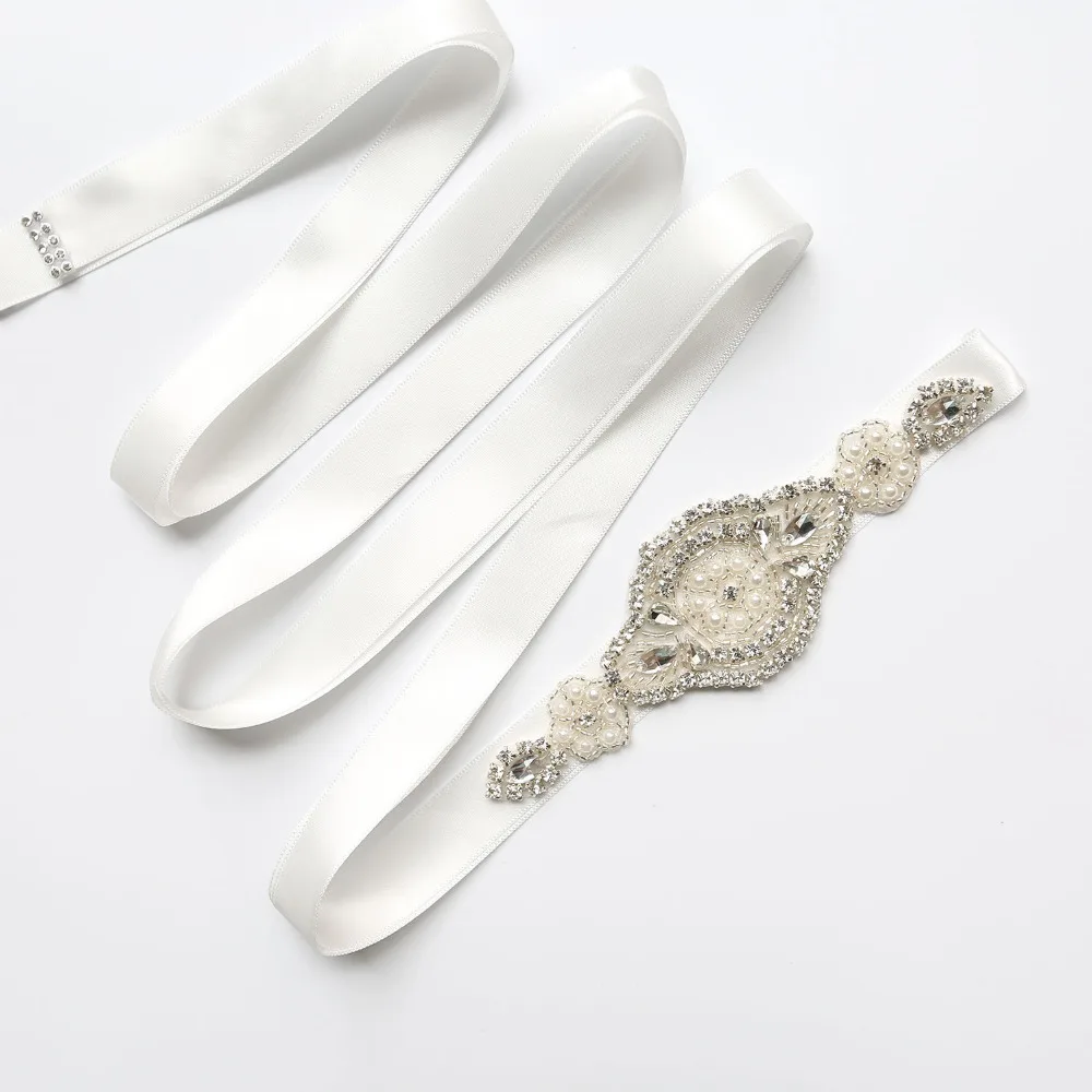 

AYiCuthia Hand Beaded Wedding Belt Silver Crystal Rhinestones Ribbons Bridal Belt And Sash For Wedding Party Porm Gown Y17