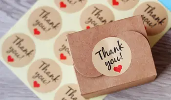 

50pcs Thank you Round Scrapbooking Paper Labels Seal Sticker Handmade wtih Love Red Heart DIY Gift Sticker Cake Packaging Tag