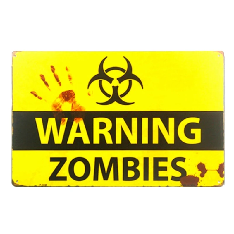 

Warning zombies! sign vintage metal tin plate iron painting wall decoration