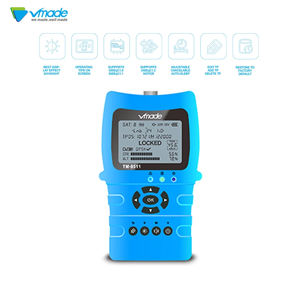 

Vmade Satlink TM-8511 Satellite Finder 2.2 Inch LCD Display Supports DVB-S DVB-S2 Built-in Lithium Battery PK ws-6933 V8 free