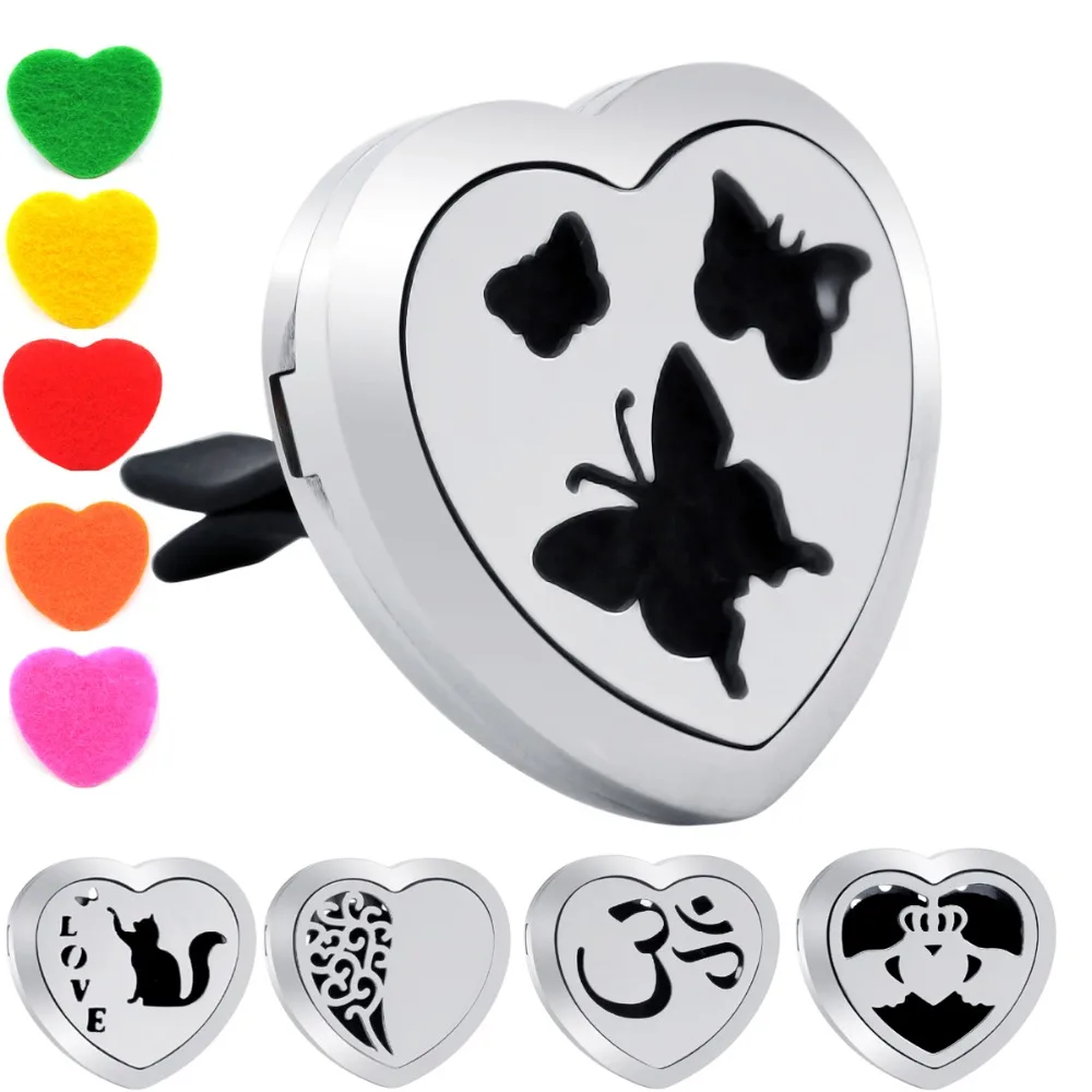 Peach Heart Butterfly 316 Stainless Steel Car Aromatherapy Locket Free