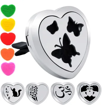 

Peach Heart Butterfly 316 Stainless Steel Car Aromatherapy Locket Free Pads Essential Oil Car Perfume Lockets Drop Shipping