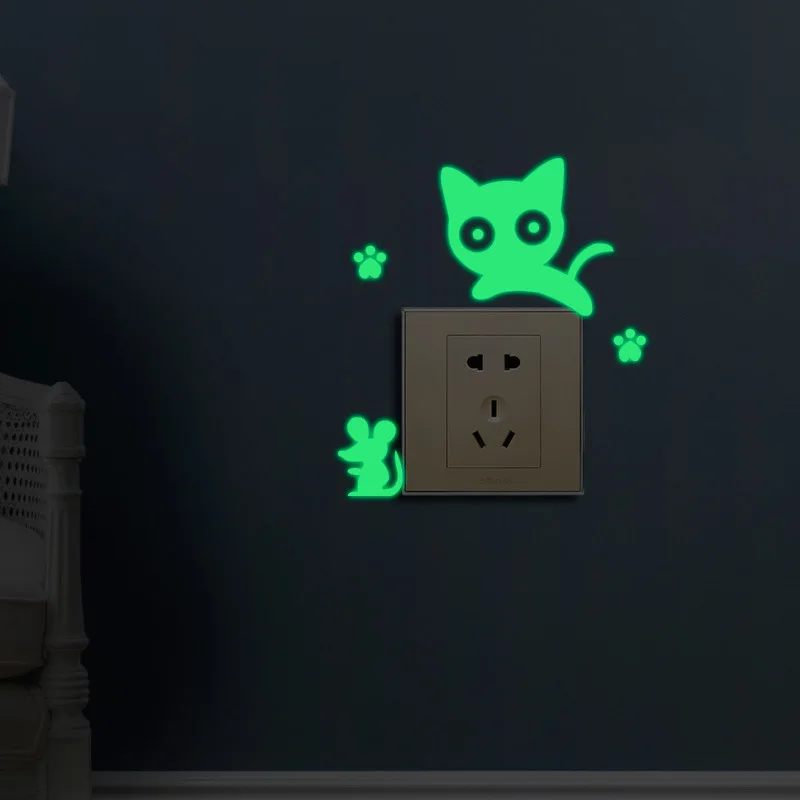 

Luminous Cartoon Switch Sticker Glow in the Dark Cat Sticker Fluorescent Fairy Moon Stars Sticker Kid Room Decoration Home Decor