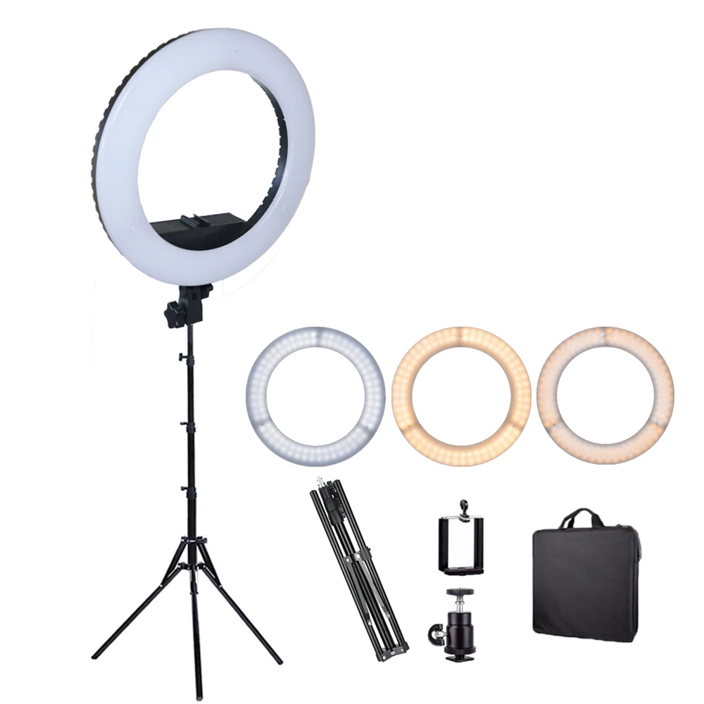 

Photo Studio 50W 240PCS LED Ring Light Camera Phone Video Photography Dual control Dimmable Makeup Ring Lamp dan 2M Tripod