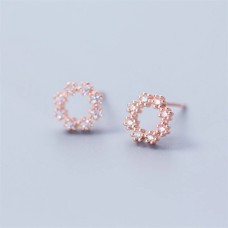 

NEWBUY 2018 New Fashion Rose Gold Color Gothic Jewelry Genuine 925 Sterling Silver AAA+ CZ Geometric Stud Earrings For Women