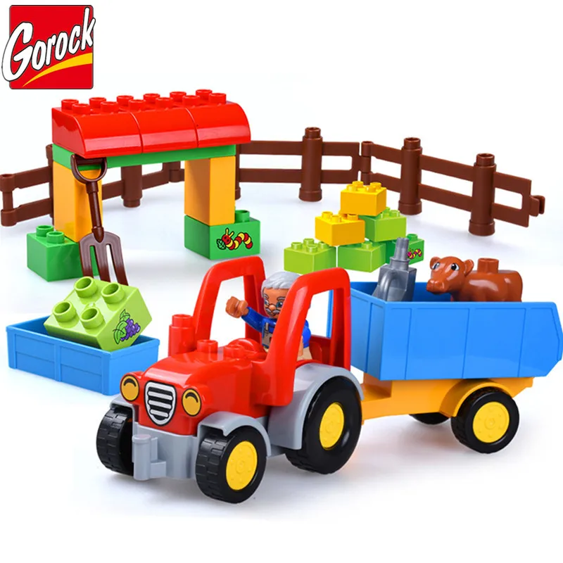 

Happy Farm Large Building Blocks Sets Friends Figures Animal Educational Toys for Children Compatible Duplo Bricks