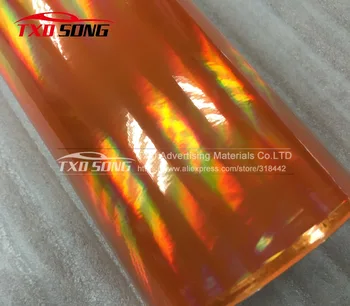 

20X49CM/Lot Orange Laser car wrap film holographic Rainbow Sticker Car styling film black silver chrome vinyl sample Free ship