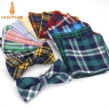 Бант в клетку, классический хлопок, жаккард, тканый мужской галстук-бабочка с карманом, квадратный носовой платок, костюм, клетчатый галстук