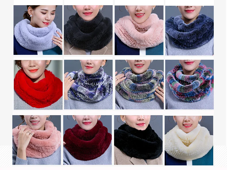 New Women's Natural Fur Shawls Wraps Genuine Rabbit Fur Neck Scarf High Quality Real Fur Scarves For Women (10)-1