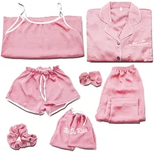 Пижама для женщин, Летний Тонкий Кардиган с длинным рукавом, шелковая ночная сорочка с бретелями, жилет, шорты, брюки, комплект пижам для отдыха, 7 шт