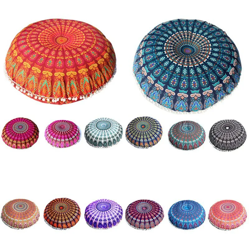 

Indian Mandala Pillows Round Bohemian Home Cushion Pillows Cover Case Cushions Decorative Pillows For Sofa Seat Cushion Cover