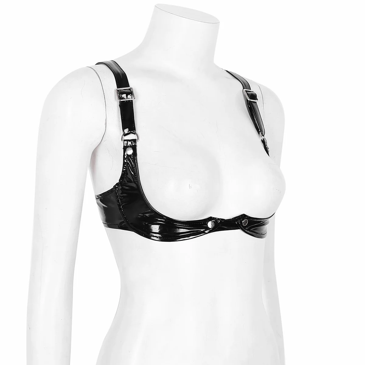 Womens Evening Party Pole Clubwear Sexy Open Bras Adjustable Spaghetti Straps Bra Lingerie Wetlook Faux Leather Open Cup Bra Top