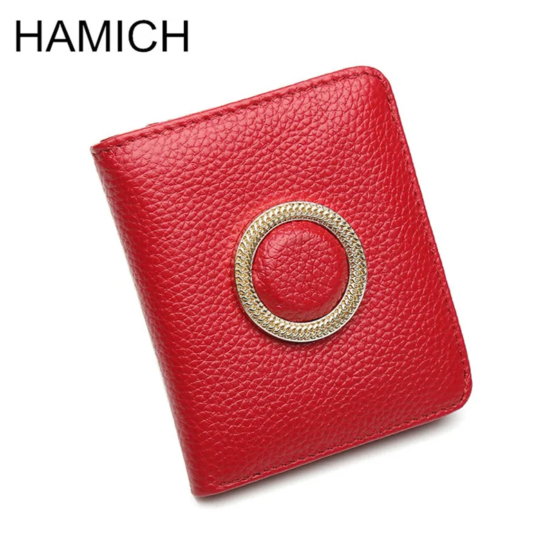 

Female Thin First-layer Cowhide Leather Short Wallet Coin Pocket with Zipper Women Wallet ID Card Holder