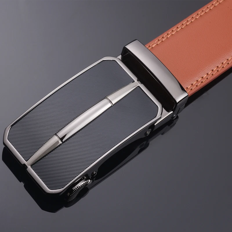 Plyesxale Men Leather Belt Automatic Buckle Mens Belt For Jeans Fashion Brand Brown Mens Belts Luxury Genuine Leather G43