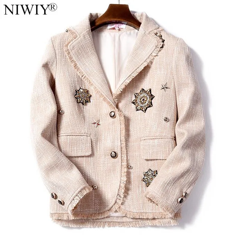 NIWIY Beaded Tassels Tweed Winter Coat Women Jacket Sacos Mujer Invierno 2022 Long Sleeve Bomber Jacket Casaco Feminino K8644