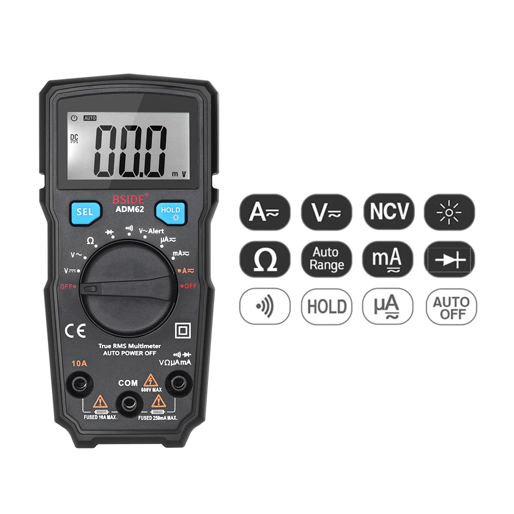 

Digital Multimeter 1999 Counts LCD Voltmeter Ammeter Auto Range True RMS Multi Meter AC DC Voltage Current Resistance Tester