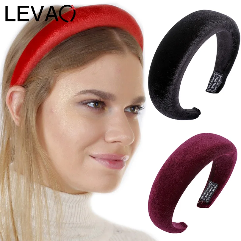 

LEVAO Gold Velvet Western Style Solid Colors Thicken Padded Hairbands Bezel Turban Women Headbands Girls Accessories Headwear