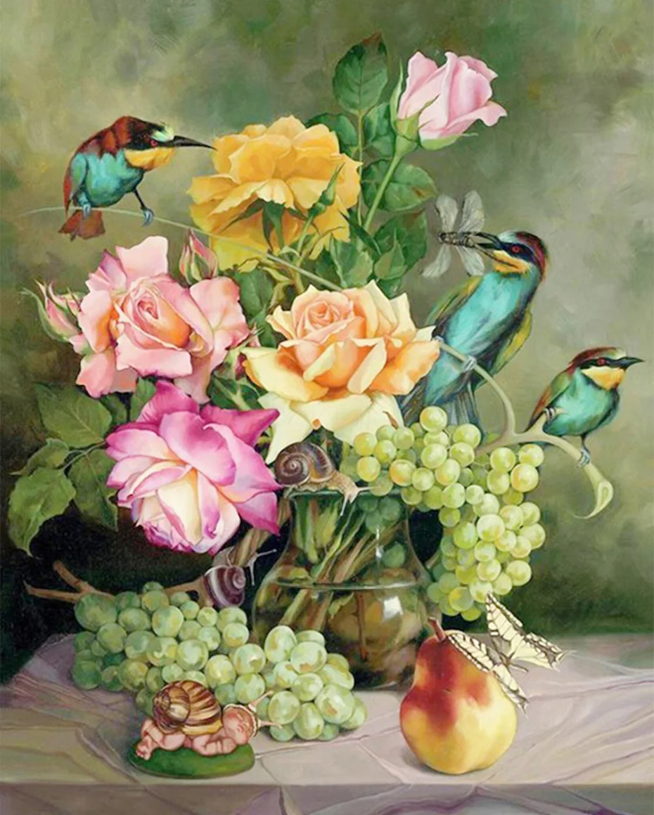 

5D DIY Diamond Painting Fruits Birds Full Square Embroidery Flowers Rhinestones Mosaic Home Decor