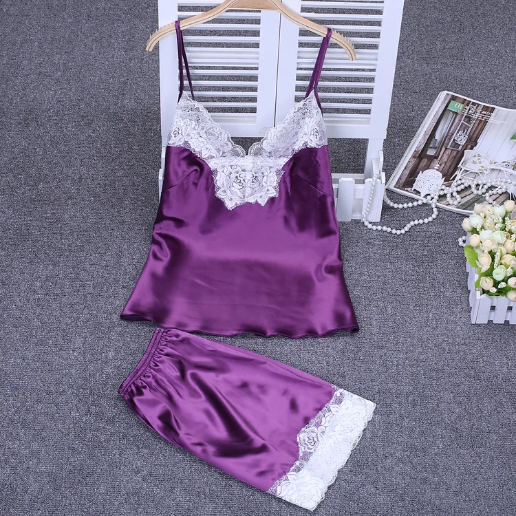 Sexy Slip Silk Satin Pajama Set Lace Pyjama Set Pijama Set Sleepwear