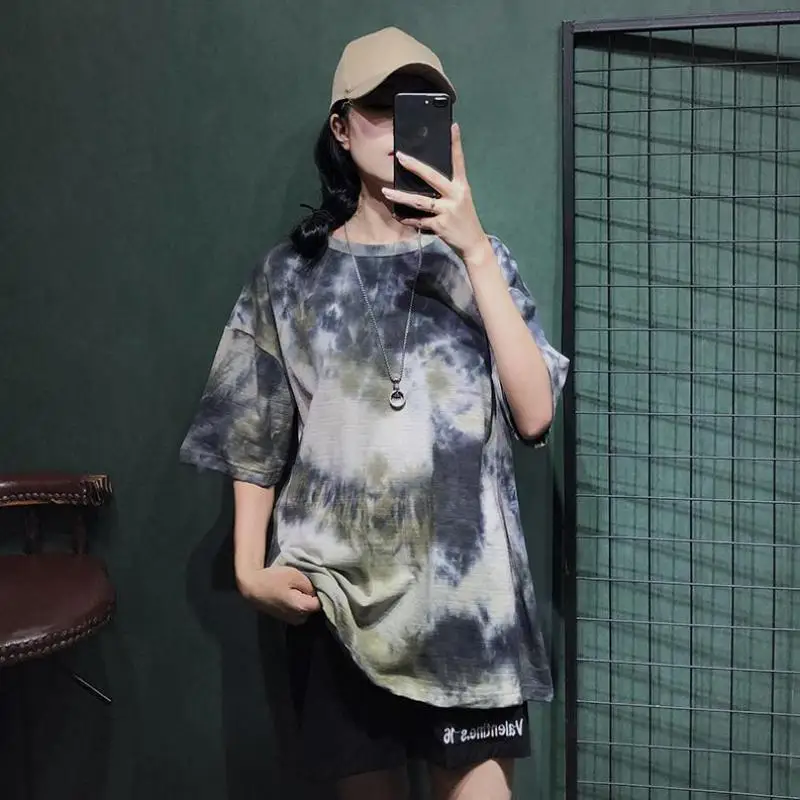 

2019 Latest Short-sleeved T-shirt Couples Tie-dyed Street Half-sleeve Loose Five-sleeve