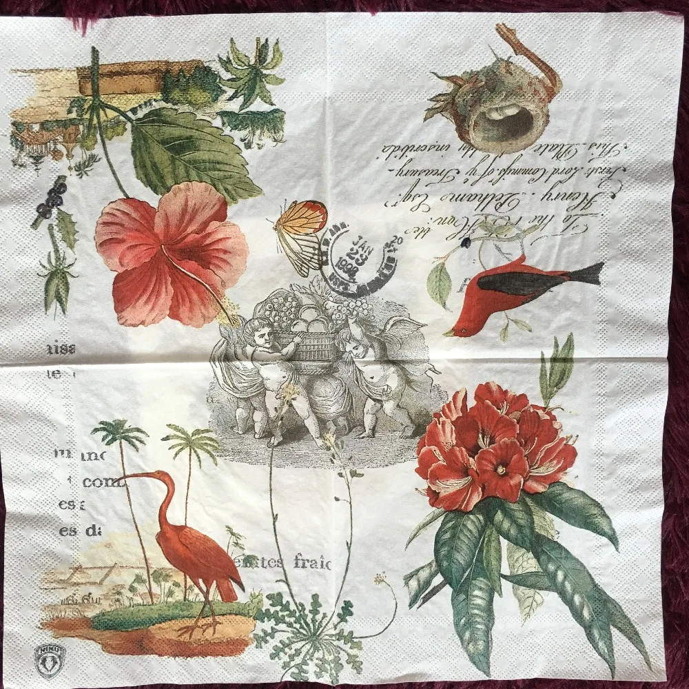 4 x Serviettes en papier table fleurs oies DECOUPIS et artisanat 132