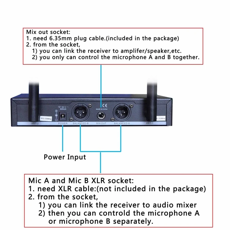 Freeboss FB-U10 Dual Way Karaoke Meeting Church School Sing 2 Metal Handhelds UHF Wireless Microphone