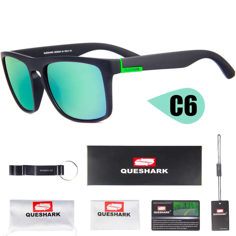 Queshark, Мужские поляризационные солнцезащитные очки для велоспорта, MTB, дорожный велосипед, очки для спорта, вождения, рыбалки, очки для велоспорта, женские очки - Цвет: C06