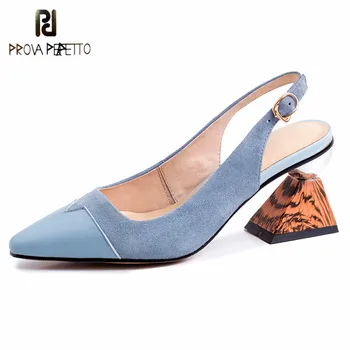 

Prova Perfetto Slingback Women Wood Grain Triangle High Heels Work Office Ladies Shallow Shoe Black Apricot Strange Heel Sandals