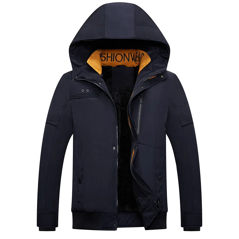 Winter Warm Men Jacket New Casual Hooded Park Coats Outwear Male Thicken Velvet Zipper Solid Overcoat Clothing Windproof