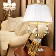 Декор D460mm H730mm Золотой Кристалл Настольные светильники Настольная легкие свадебные канделябры для настольная лампа LED AC подлинные часы