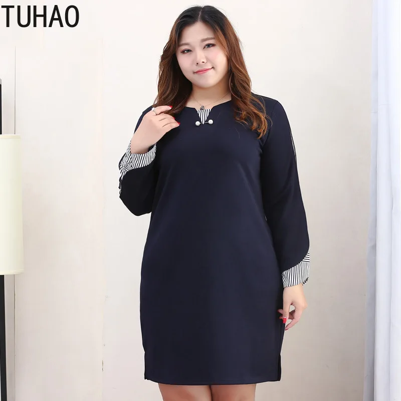 Женские элегантные офисные платья TUHAO 10xl 8xl 6xl размера плюс с разрезом винтажные в