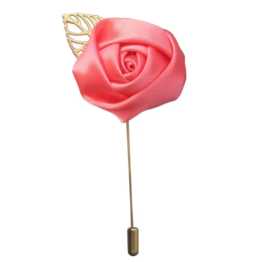 Marfim Шелковый цветок розы Жених Бутоньерка золотой сплав Свадебный декор de Mariage корсаж брошь цветок для лучшего мужчины X1379 - Цвет: watermelon