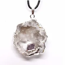 100-уникальный 1 шт Персонализированные Посеребренные неправильной формы рок кристалл кулон аметисты ювелирные изделия