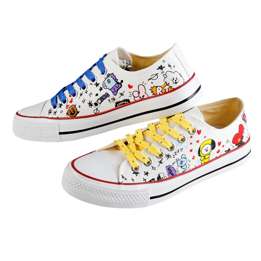 

New Cartoon KPOP BTS Bangtan Boys BT21 Line Friends Low Tops Shoes JUNG KOOK JIMIN V Suga Women Casual Shoes