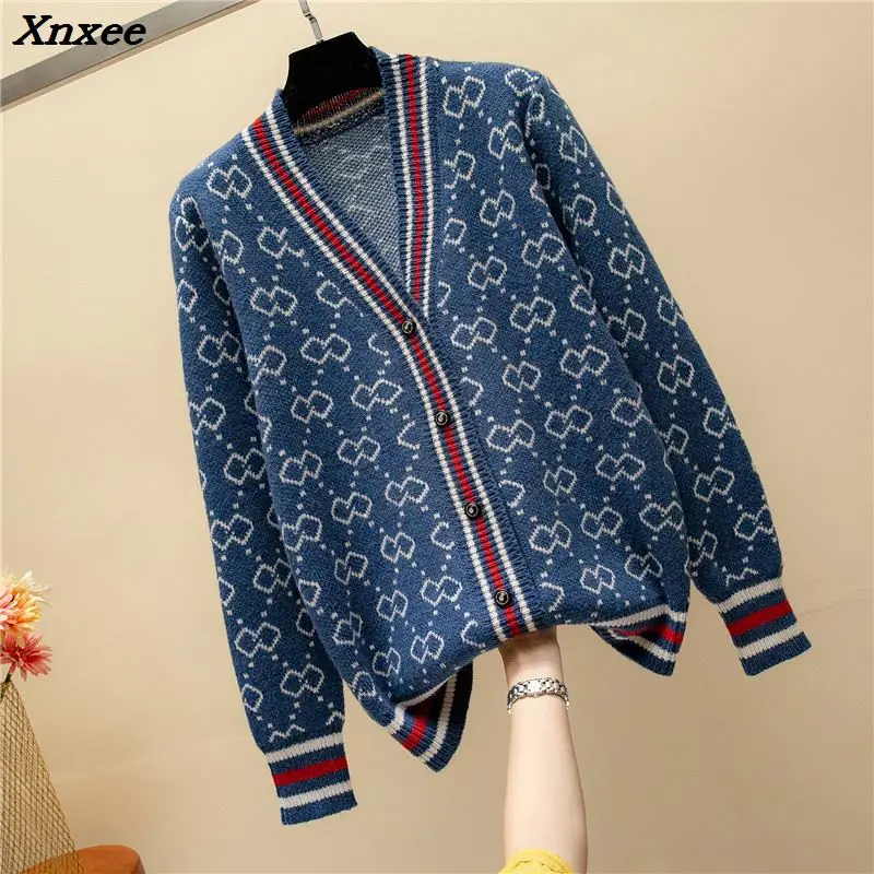new 2018 autumn winter Women V-neck button placket Long Sleeve Cardigan sweater Oversize Luxury korean knitted coat Xnxee