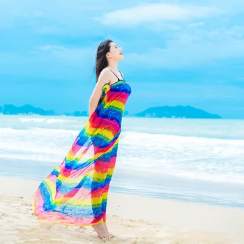 

2019 new printing silk scarves spring and summer thin travel seaside sunscreen beach scarf shawl ladies chiffon hijab Clothing