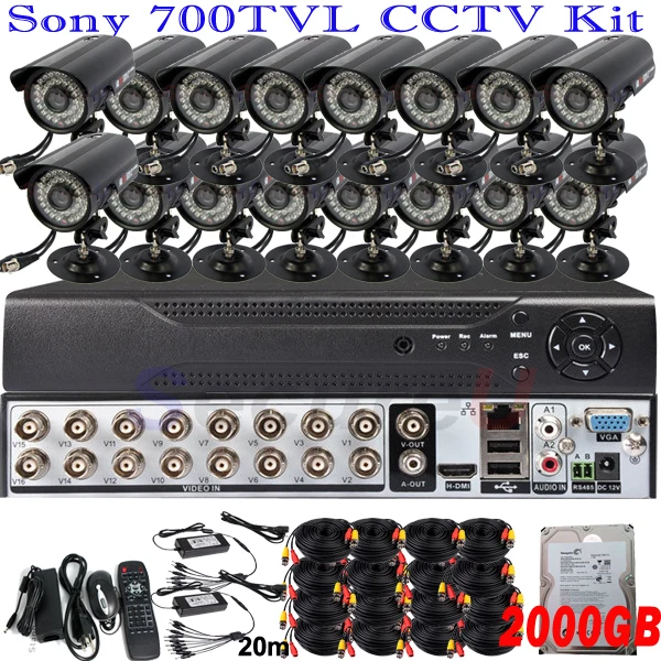 Sony effio-e 700TVL bullet waterproof cctv security camera surveillance video monitor system 16ch thermal alarm DVR kits 2TB HDD |
