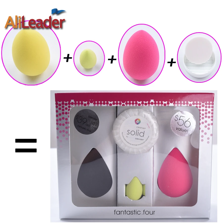  Best Quality 1 Kit Makeup Foundation Sponge +Solid Brush Cleanser Makeup Blender Original Retail Box Maquiagem Free Shipping 