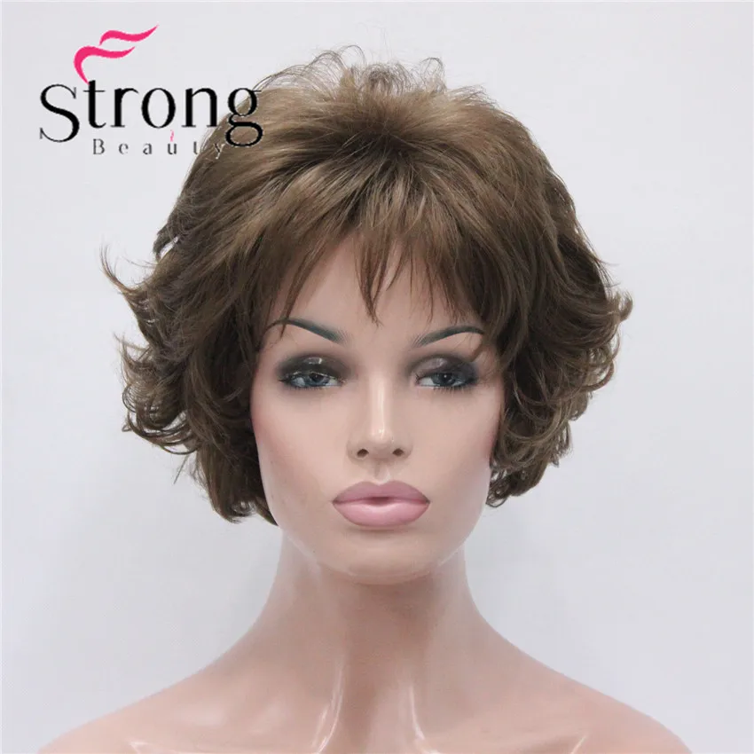 E-7125 #12New Wavy Curly Wig Light Reddish Brown Short Synthetic Hair Full Women`s Wigs (1)