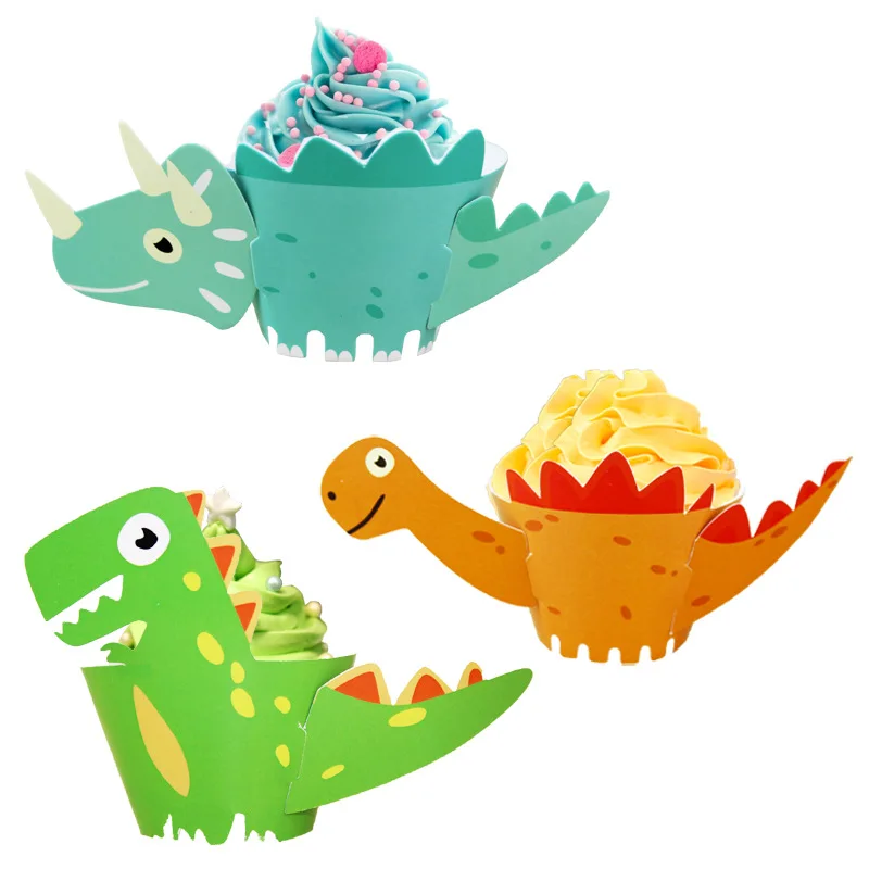 

12 set Jungle Dinosaur theme party Cupcake wrapper topper birthday party cake Decor baby shower kids party supplies cake topper