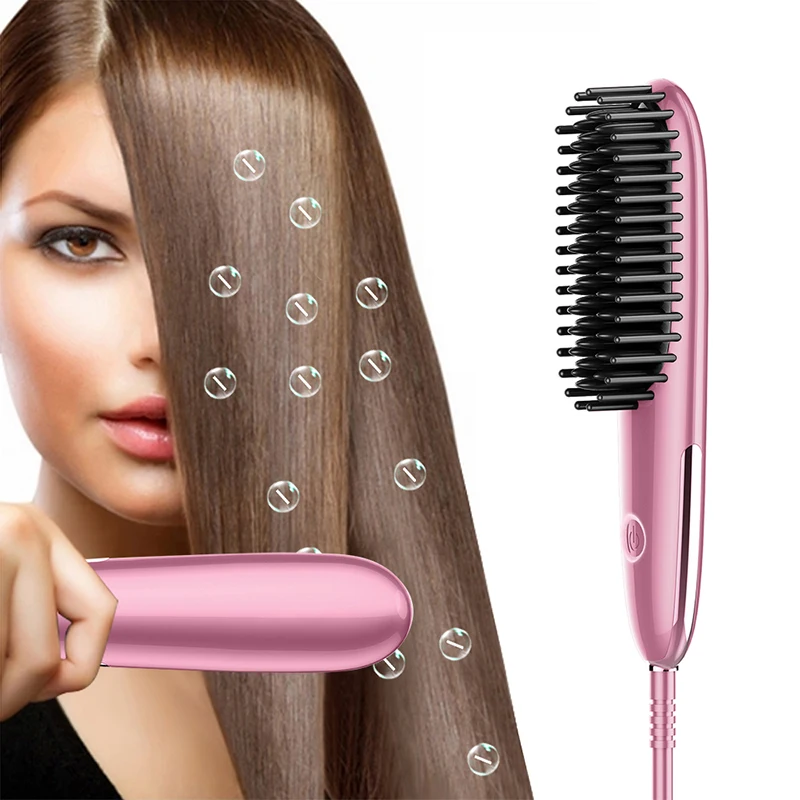 USHOW LCD display Electric Hair Straightener Brush Ionic Ceramic Hair Straightener Brushes Fast