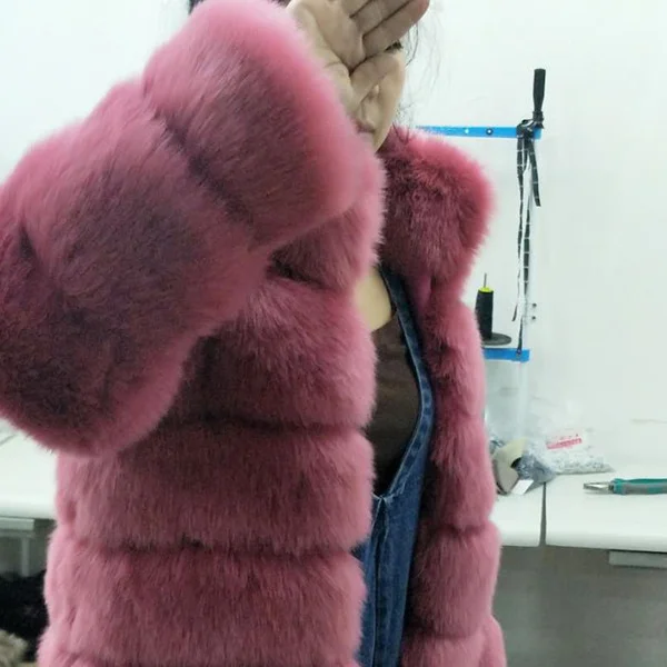 Xs-3xl, искусственный мех, Женское зимнее модное фиолетовое пальто из искусственного меха, элегантная Толстая теплая верхняя одежда, куртка из искусственного меха, Chaquetas Mujer - Цвет: rubber red