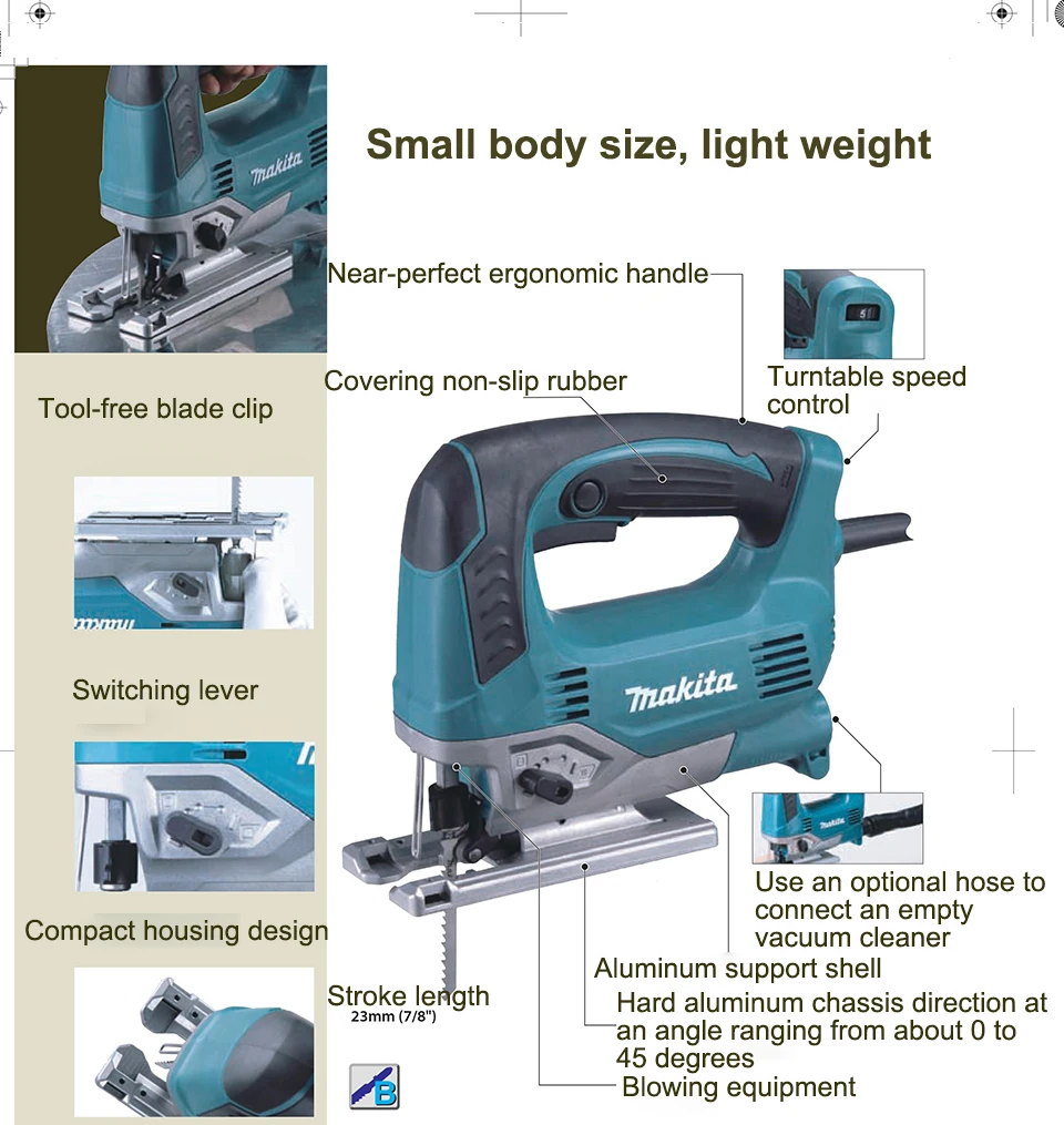 Япония Makita JV0600K кривая пила Скорость регулирования электрическая сабельная пила столярные для резки металла 650 Вт 500 ~ 3100 об./мин