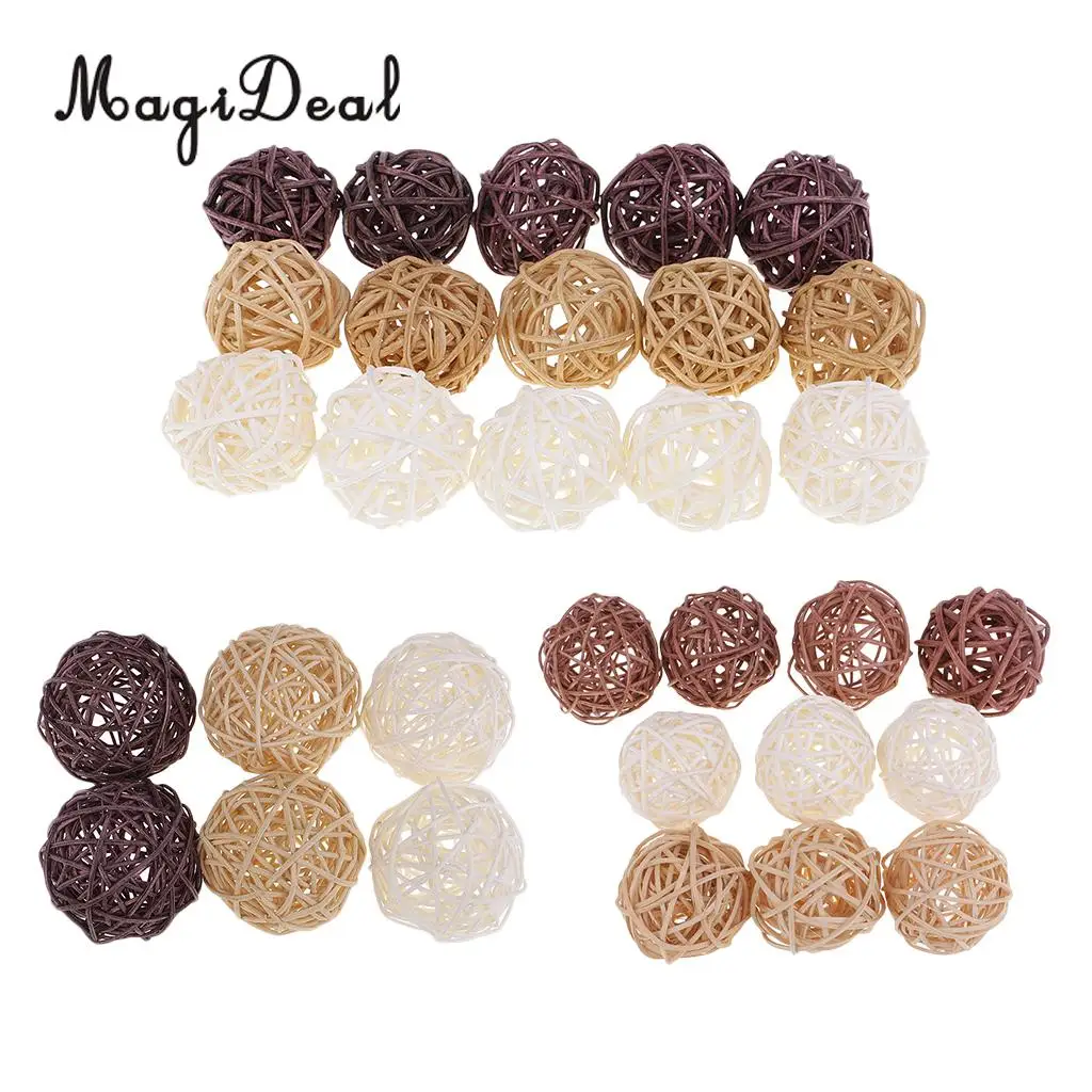 21pcs 3cm/5cm/7cm Mixed Colors Wicker Rattan Ball, Christmas Birthday Home Wedding Party Decorations DIY Ornaments Kids Toys