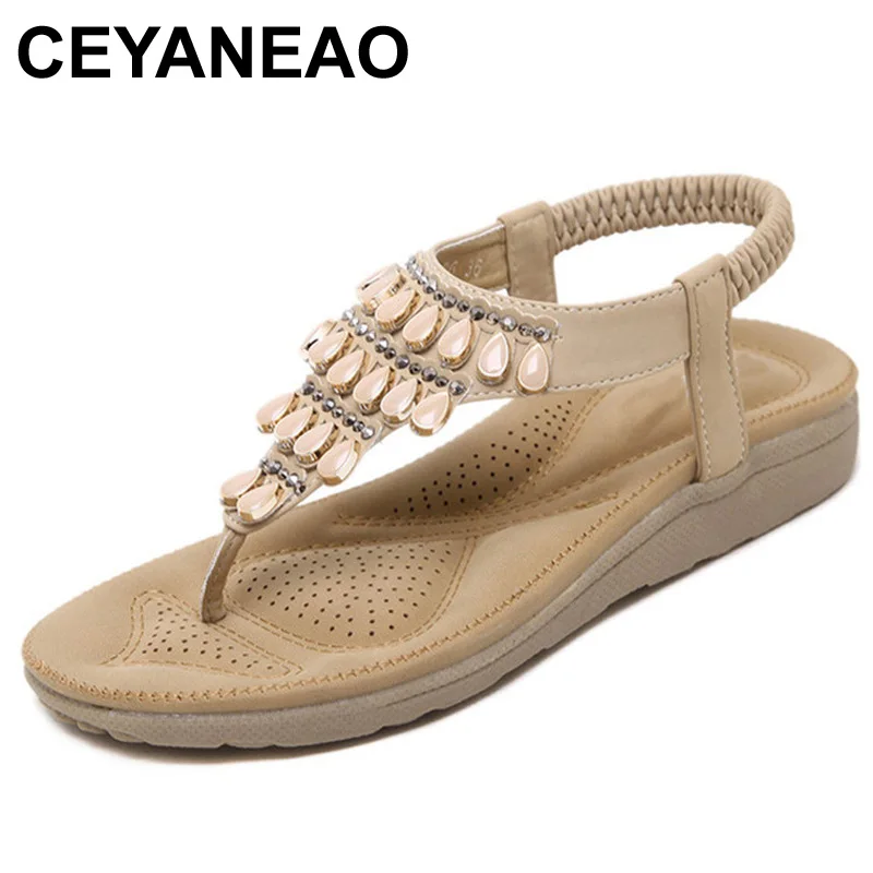 

CEYANEAO2019 Women Shoes New Fashion Summer Women Flat Sandals Rhinestone With Leisure Beach Shoes 35-41E1997