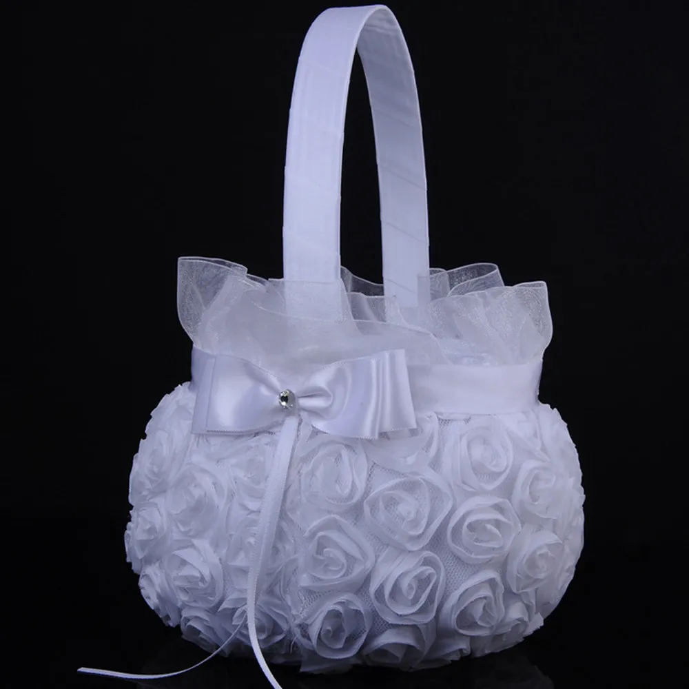 

Wedding Basket Flower Girl Basket for Ceremony Wedding Decoration Love Case Satin Basket Storage Flower Girl Basket Container